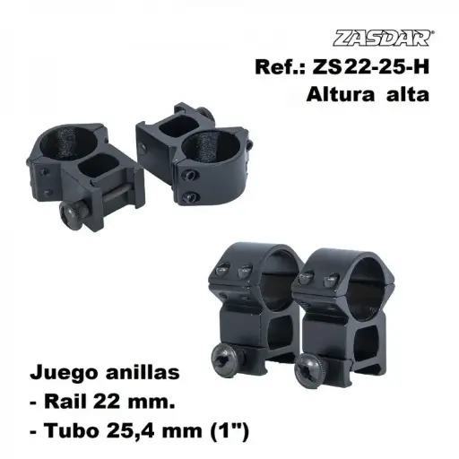 MONTURAS ZASDAR Alta Ø25 mm - 21 mm (WEAVER o PICATINY)